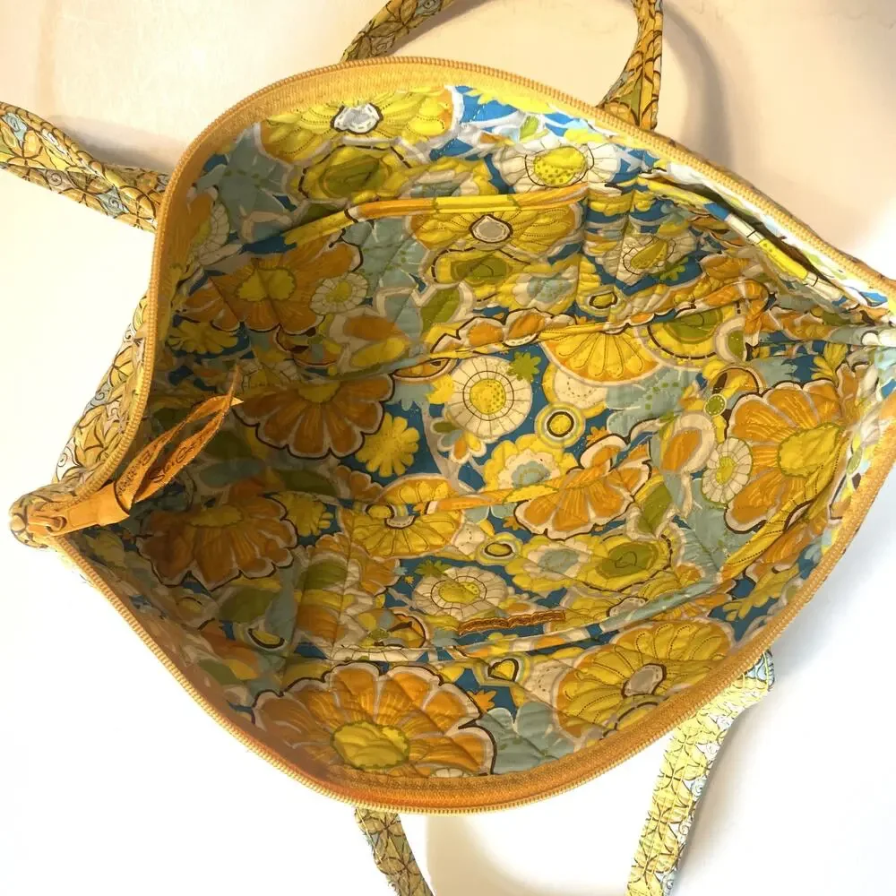 She's Got Baggage Yellow Print Quilted Bag Floral Tote Handbag Purse